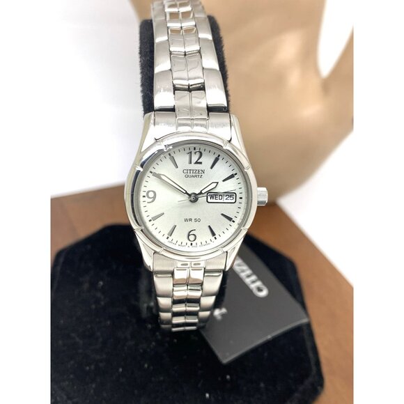 Citizen Women's Watch EQ0540-57A Quartz Silver Dial Day Date Petite 25mm Steel - Picture 13 of 14